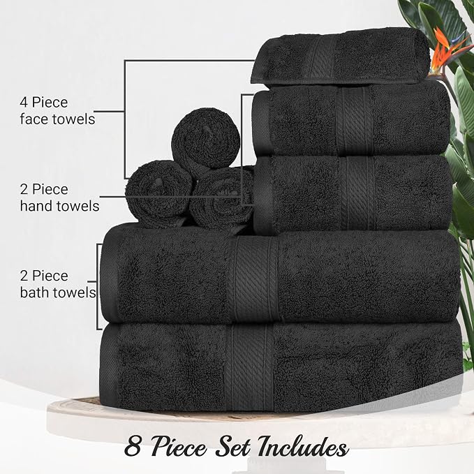 Superior Egyptian Cotton 8-Piece Solid Towel Set, Washcloths 13” x 13” - Image 4