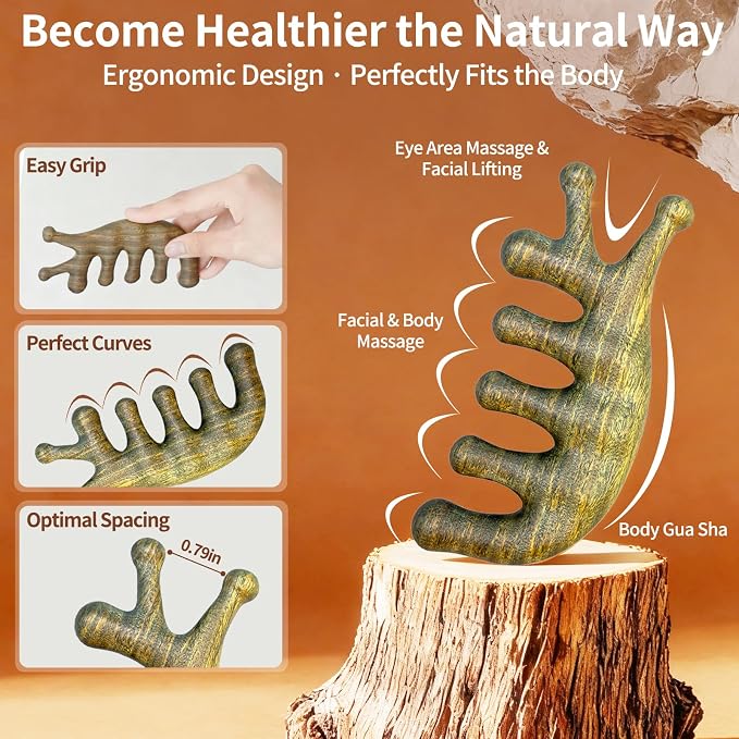 Green Sandalwood 4-in-1 Massage Comb & Gua Sha Tool - Image 6