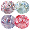 4 PCS Shower Caps for Women, Printing Bath Caps, Double Layers Shower Cap by CHFONGDIRECT
