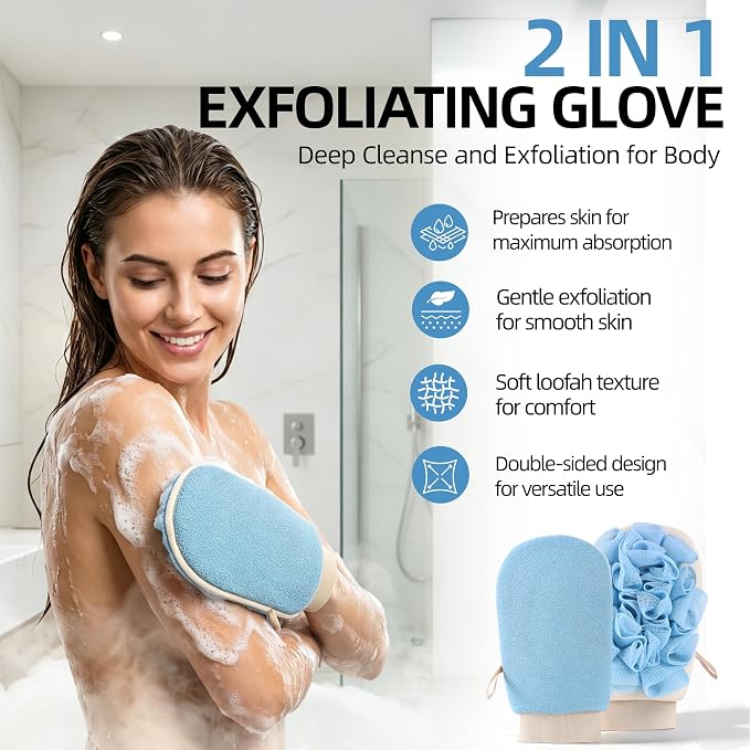 2-in-1 Exfoliating Glove for Self Tan Removal & Daily Shower, Dual-Sided Korean - Image 2