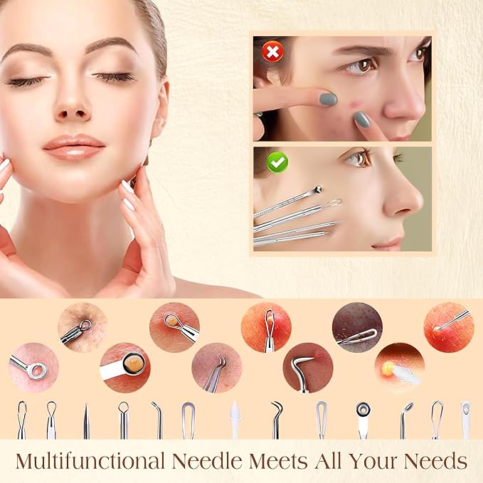 22 Pcs Pimple Popper Tool Kit 410 Stainless Steel Blackhead Remover Tools - Image 2