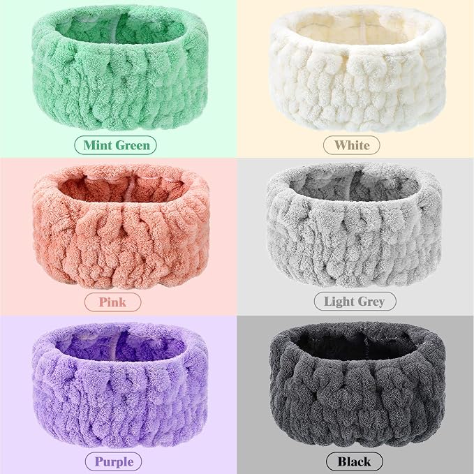 WILLBOND 6 Pieces Extra Wide Band 5 Inch Spa Facial Microfiber Headband Elastic - Image 2