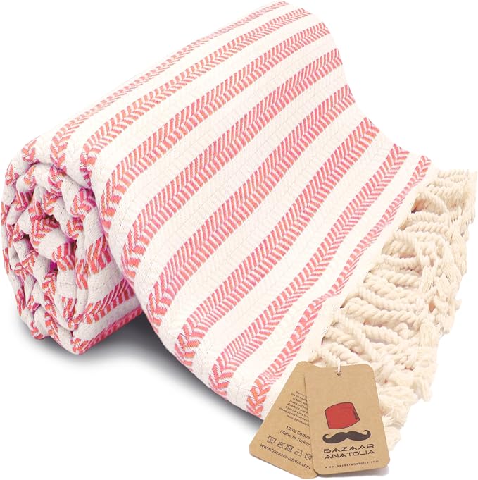 Bazaar Anatolia Turkish Beach Towel – 100% Cotton, Quick Dry, Sand Free Pastel by BazaarAnatolia