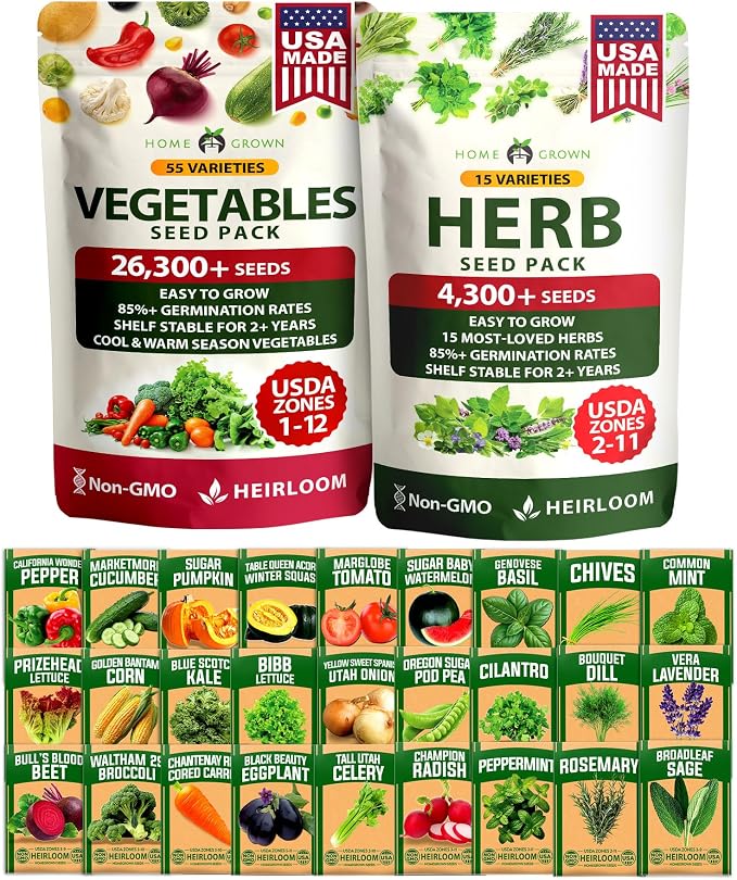 HOME GROWN 70 Variety Vegetable & Herb Seeds 32, 000+ USA Non-GMO Heirloom by HOMEGROWN