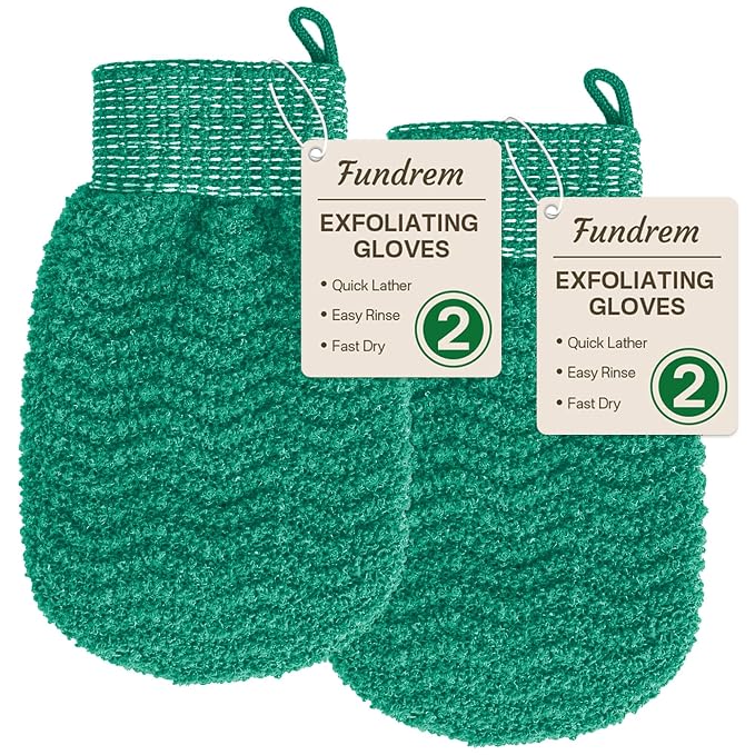 Exfoliating Gloves 2 Pack, Wave Texture Exfoliating Mitt by FUNDREM
