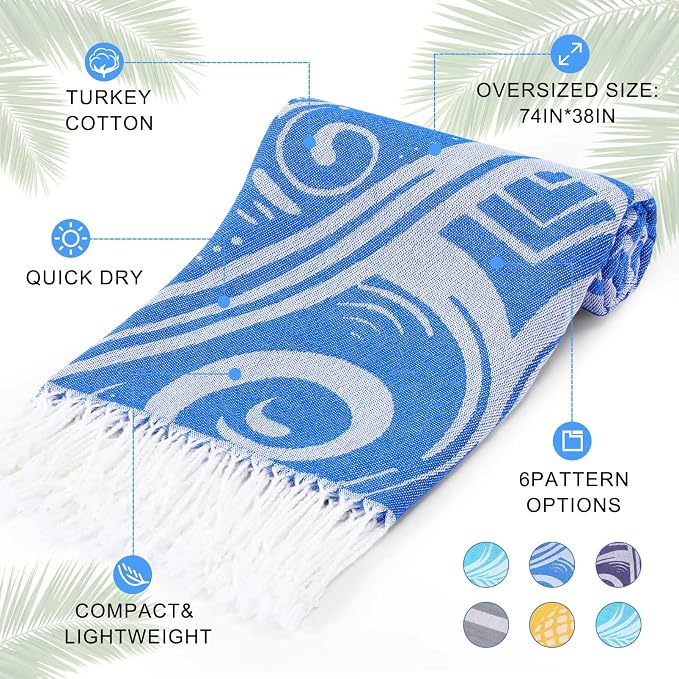 Genovega 6 Packs Oversized Turkish Beach Bath Towel Set Bulk 74"x38" Extra - Image 3