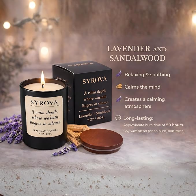 Lavender & Sandalwood Candle, Luxury Scented Soy Candle 7oz, Calming Relaxing - Image 2