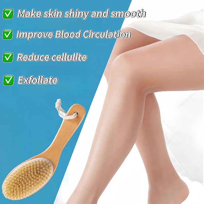 Dry Brushing Body Brush with Contoured Wooden Handle, Natural Bristle - Image 2