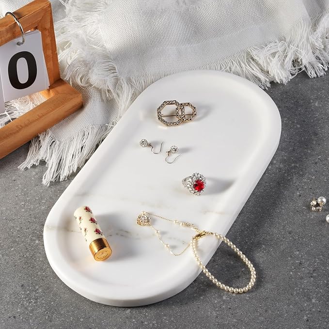 Koville Natural Marble Tray for Bathroom Countertop, Marble Storage Trays for - Image 5