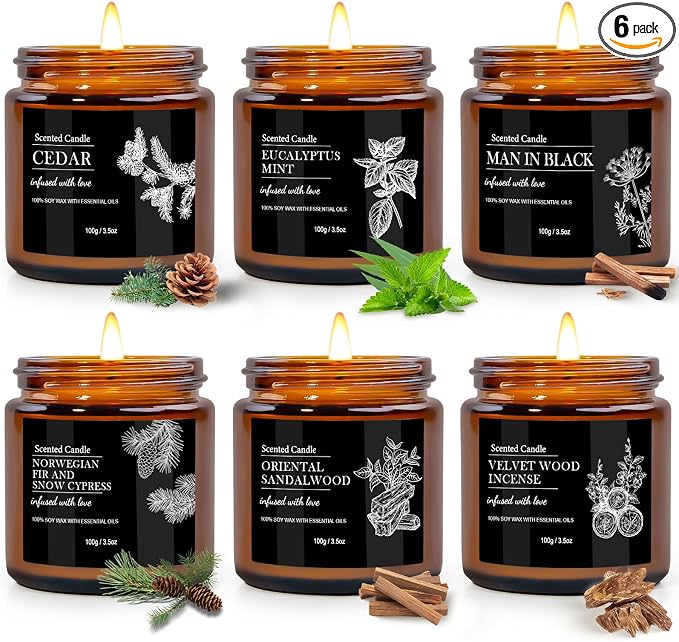 Scented Candles for Men | 6 Pack Candles for Home Scented, 150 Hour Burn Time by BVHDIACandlesforHome