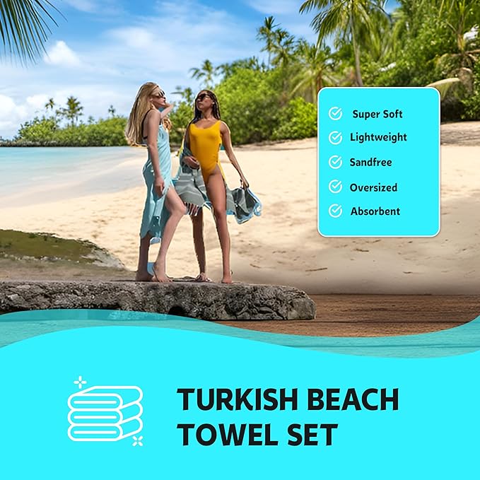 HAVLULAND Set of 5 Turkish Beach Towel Oversized 39x71 Turkish Bath Towels - Image 6