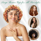 2 PCS Shower Cap Waterproof Double Layer Elastic Adjustable Reusable Hair Bath - Image 4