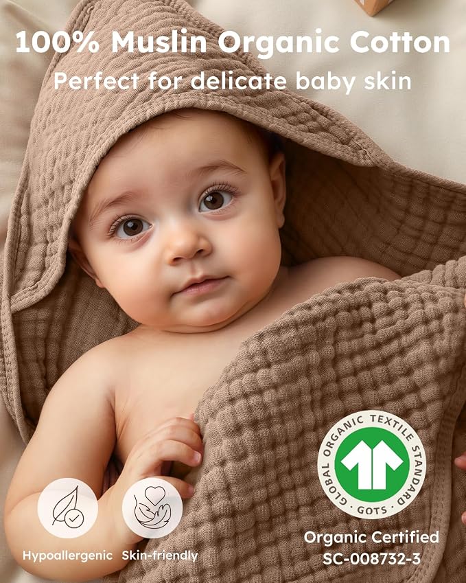 Yoofoss Hooded Baby Towels for Newborn 2 Pack 100% Muslin Organic Cotton Baby - Image 2