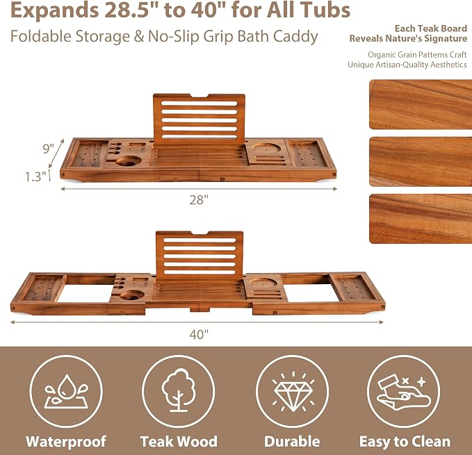 Teak Bathtub Tray | Adjustable Width Tray - Image 6