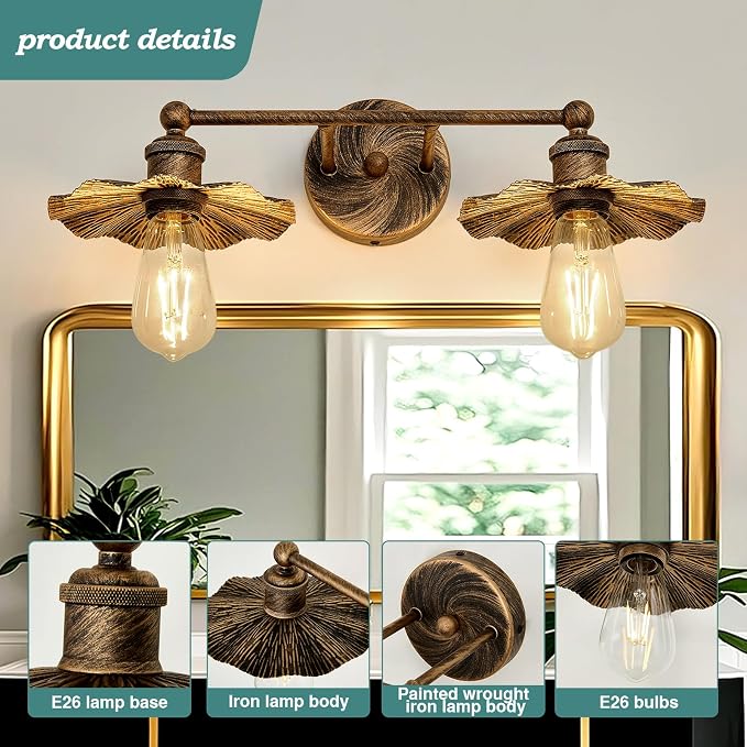 ZGLAOJT 2 Light Vintage Vanity Light Oil Rubbed Bronze Bathroom Light Fixtures - Image 5