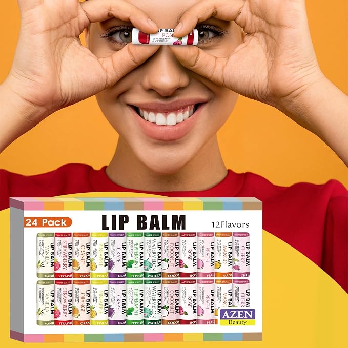 AZEN 24 Pack Lip Balm Bulk, Moisturizing Lip Balms - Image 7