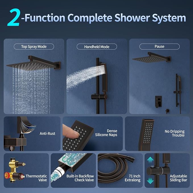 SR SUN RISE 12 Inch Oil Rubbed Bronze Shower Faucet Set, Wall-Mount Adjustable - Image 3
