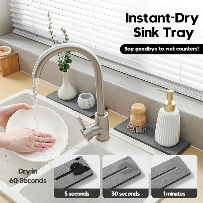 2 Pack Diatomite Stone Sink Tray, Water Absorbing Mat - Image 7