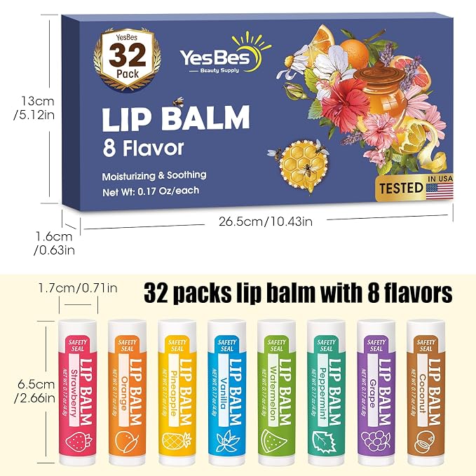 YesBes 32 Pack Lip Balm, Natural Lip Balm Bulk - Image 8