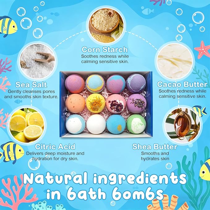 12 PCS Natural Bath Bombs with Toys Inside, Upgrade Fizzy Bubble Bath Gift Set - Image 4