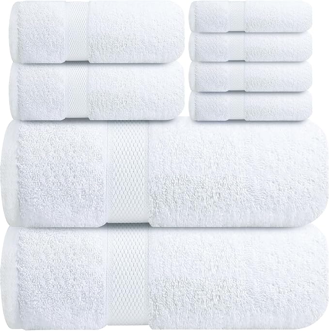 Infinitee Xclusives Luxury 100% Cotton Towel Set – 8 Piece Bathroom Towel Set – by InfiniteeXclusives