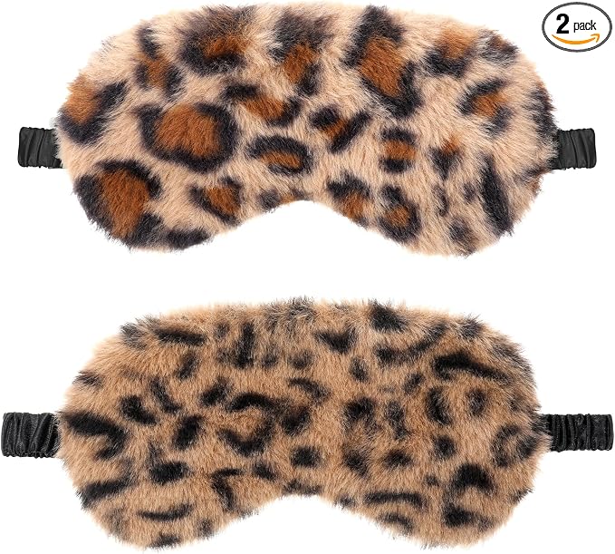 2 Pcs Plush Leopard Eye Mask Soft Sleeping Blindfold Eye Cover Comfortable by WY+LIGHTING+LEVEL