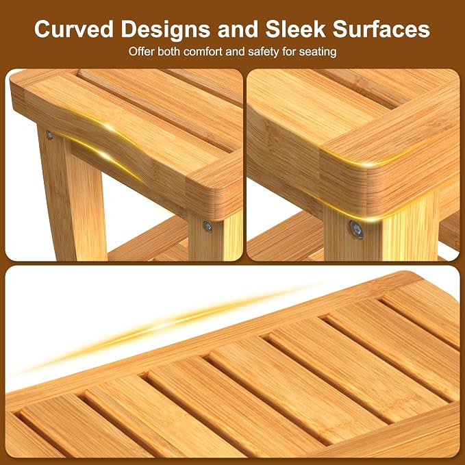 Bamboo Shower Bench Stool with Storage Shelf Waterproof Shower Chair Spa Bath - Image 8