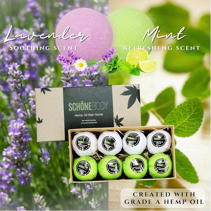 8 Pack Hemp Bath Bombs Set for Muscle Therapy & Relaxation | Large Vegan Fizzy - Image 3