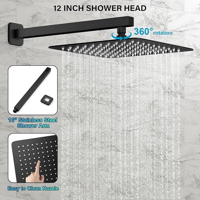 FPXRNG Black Shower Faucet Set, Rainfall Shower System - Image 3