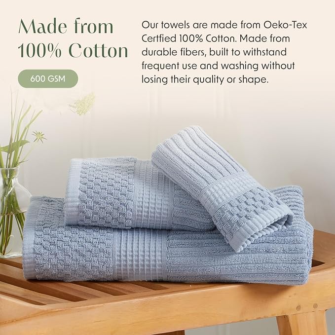 Springtree Home 100% Cotton Bath Towel Set | 6 Piece Set | Absorbent & - Image 7