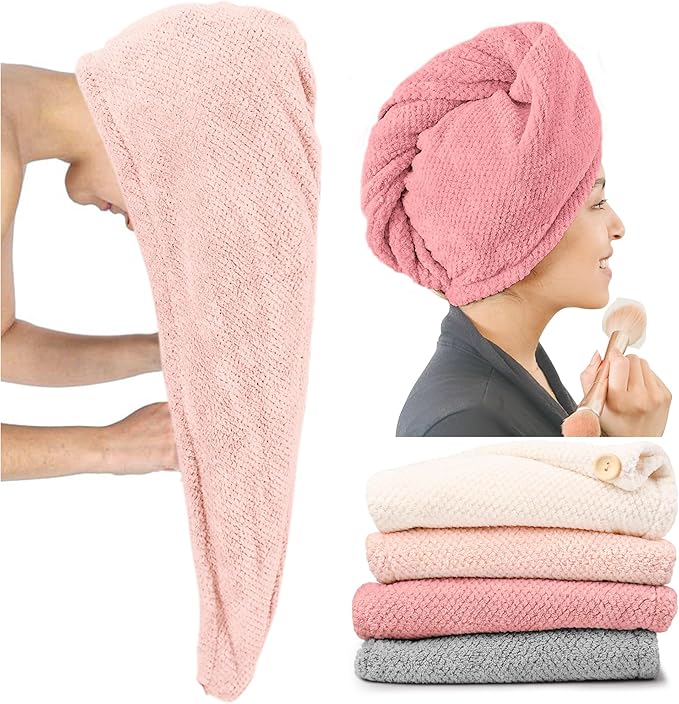ROLSHOL Extra Large 4 Pack Microfiber Hair Towel Wrap by ROLSHOL