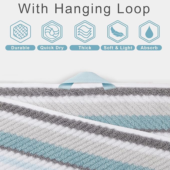 VOOVA & MOVAS Bathroom & Guest Room Aqua Striped Bath Towels - Image 2