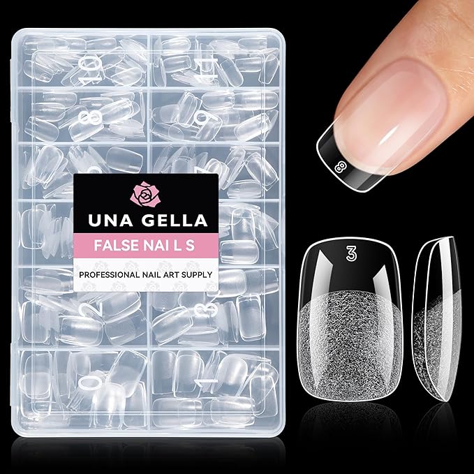 UNA GELLA Short Square & Squoval Nail Tips 216pcs Pre-Etched Short Square Round by UNAGELLA