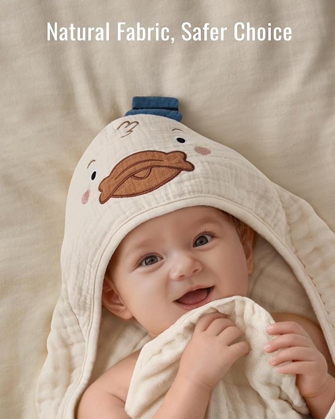 Blissful Diary Muslin Baby Hooded Towel 1 Pack, Soft & Absorbent Bath Towel - Image 7