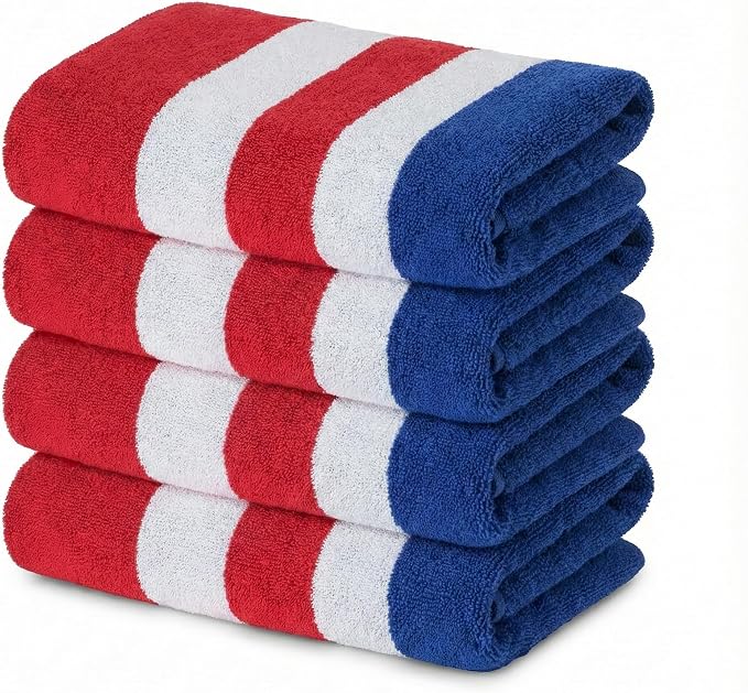 Premium Terry Cabana Beach Towel, Soft Plush Cotton Pool Towel, 30” x 60” by 9Threads