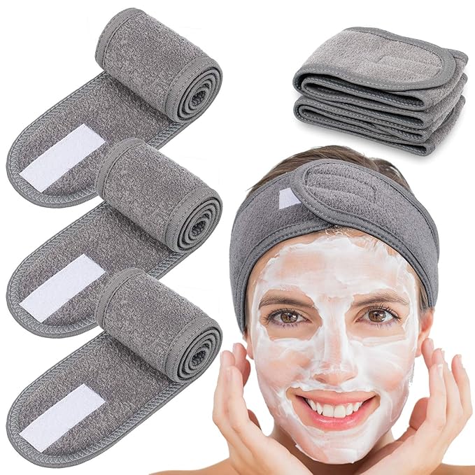 Whaline Spa Facial Headband Head Wrap Terry Cloth Headband 4 Counts Stretch by Whaline