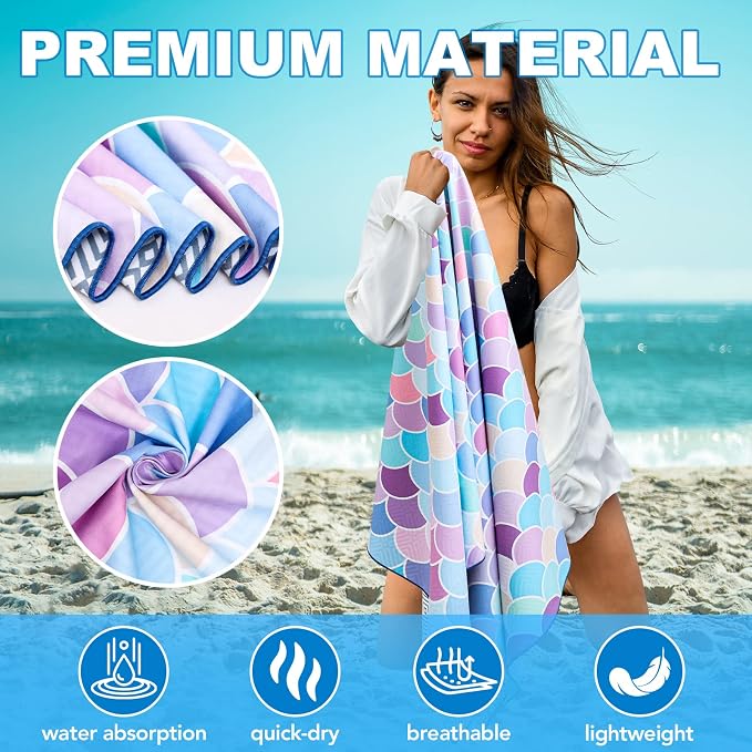 2 Pack Microfiber Beach Towel, Oversized Pool Towel 75”x 35”, Sand-Free Beach - Image 4
