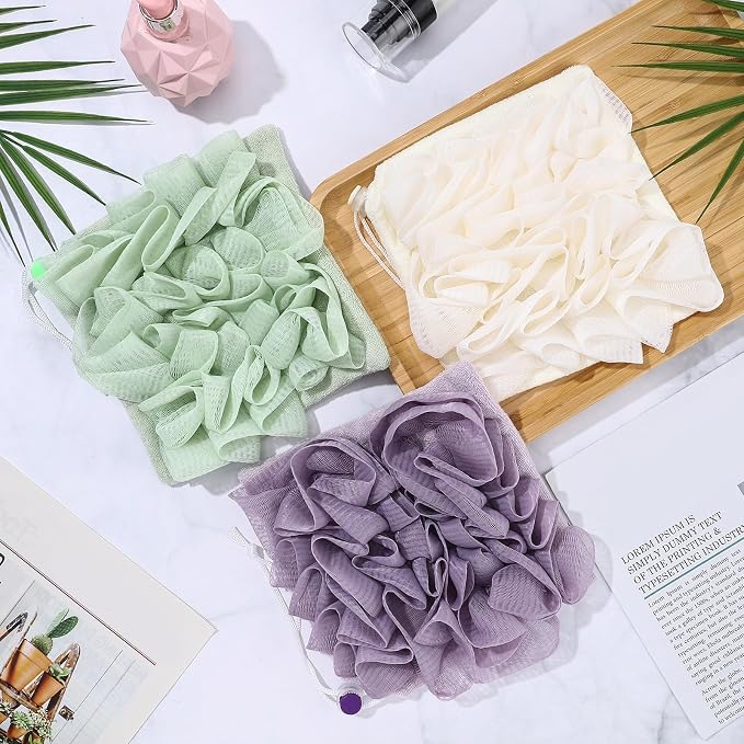 6 Pack Washcloth Loofah Combo 2 in 1 Drawstring Loofah Sponge - Image 5