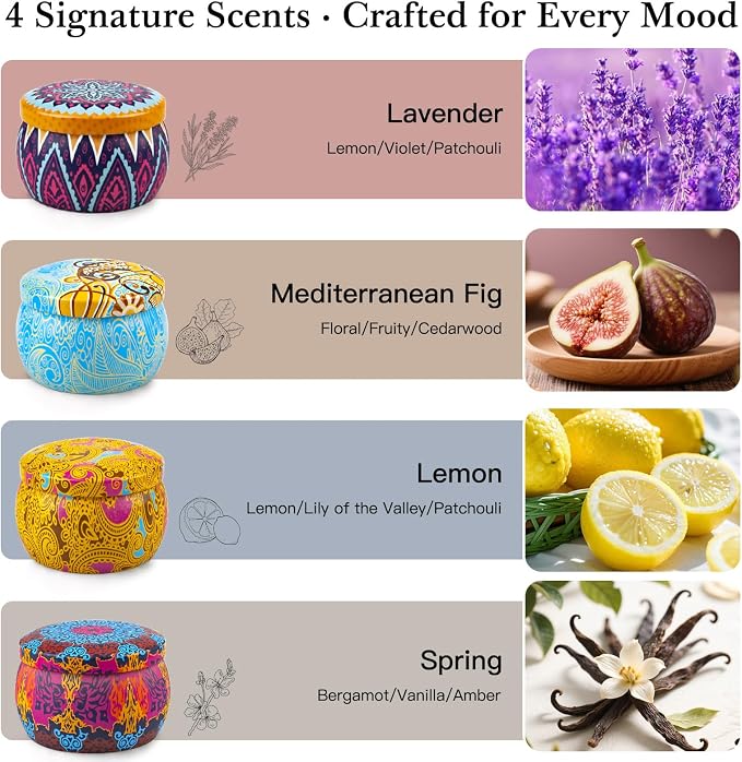 YINUO Scented Candle Gift Set for Women, 4 Pack Long-Lasting Scented Soy Wax - Image 2