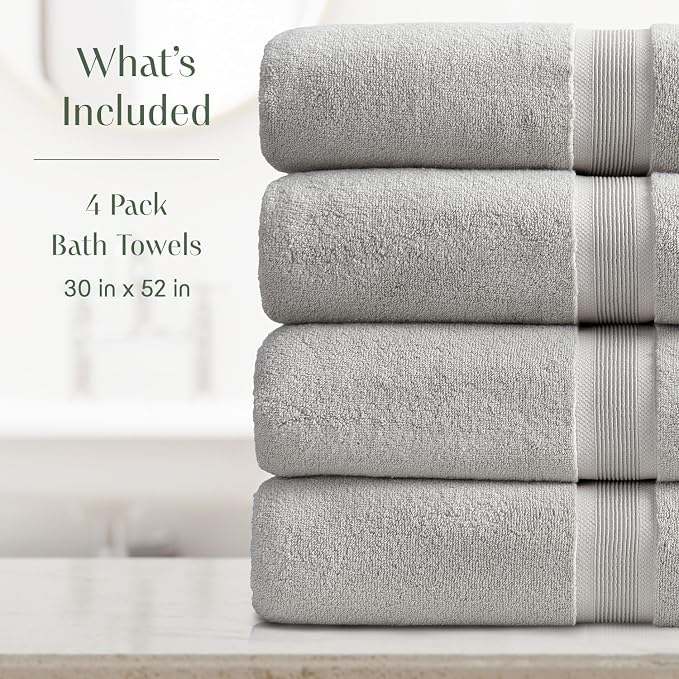 Springtree Home Luxury Bamboo Rayon Bath Towel Set of 4 | 35% Bamboo Rayon - Image 2
