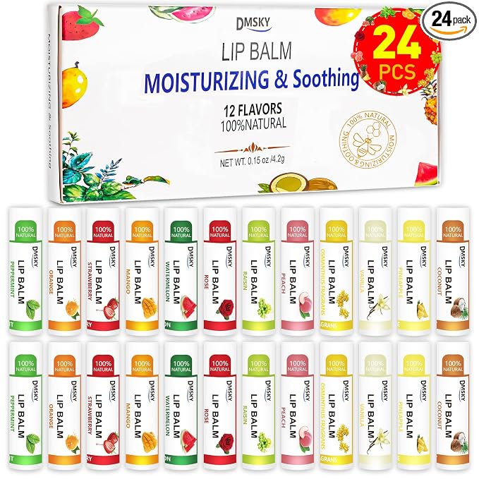 DMSKY 24 Pack Lip Balm Bulk, Moisturizing by DMSKY