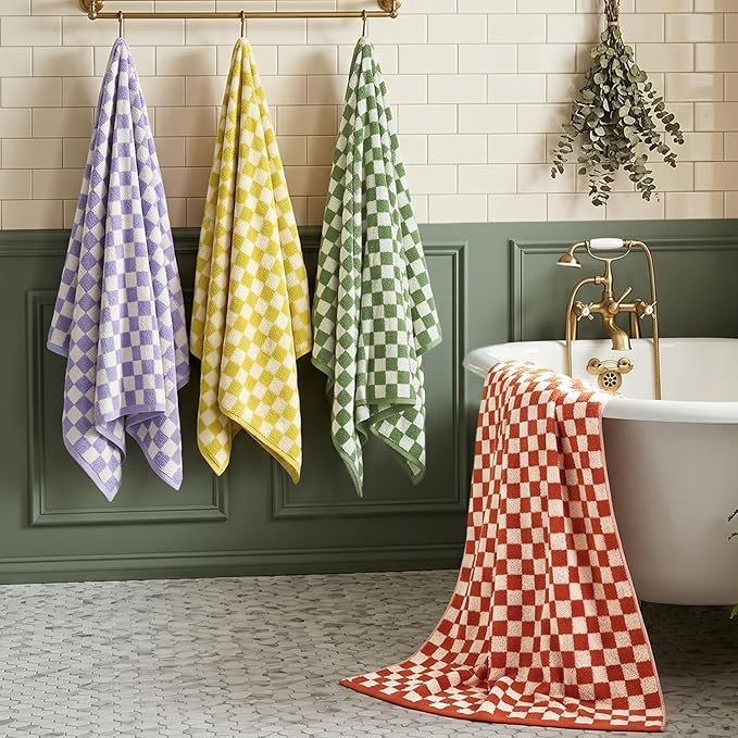 Jacquotha Checkered Bath Towels Set of 4-100% Cotton Towels - Image 2