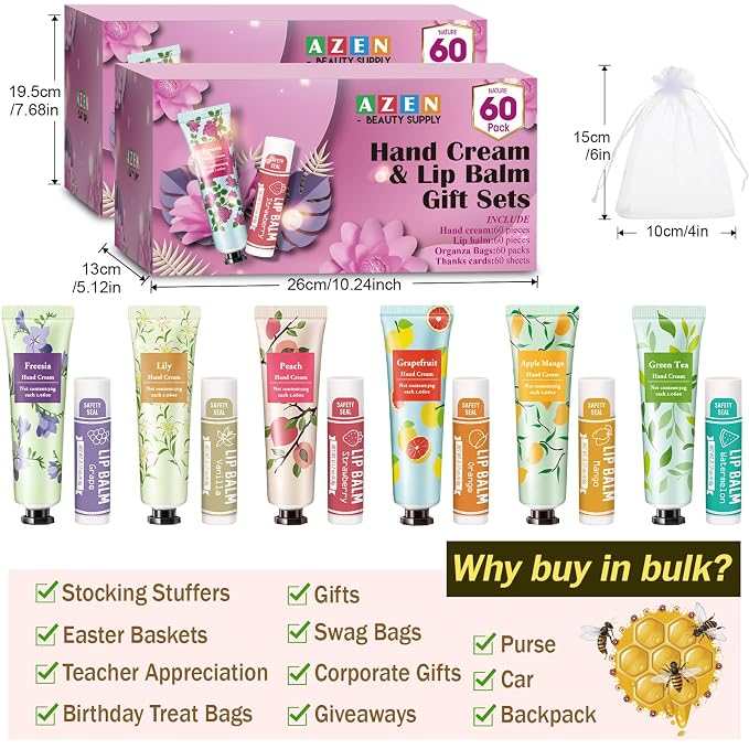 AZEN 120 Sets Bulk Gifts, Hand Cream and Lip Balm Bulk Set - Image 6