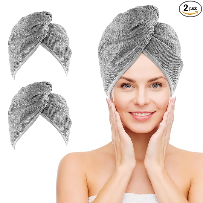 NEXCOVER Microfiber Hair Wrap, 2 Pack Grey 9.8 inch x 25.5 inch, Turbans Ultra by NEXCOVER