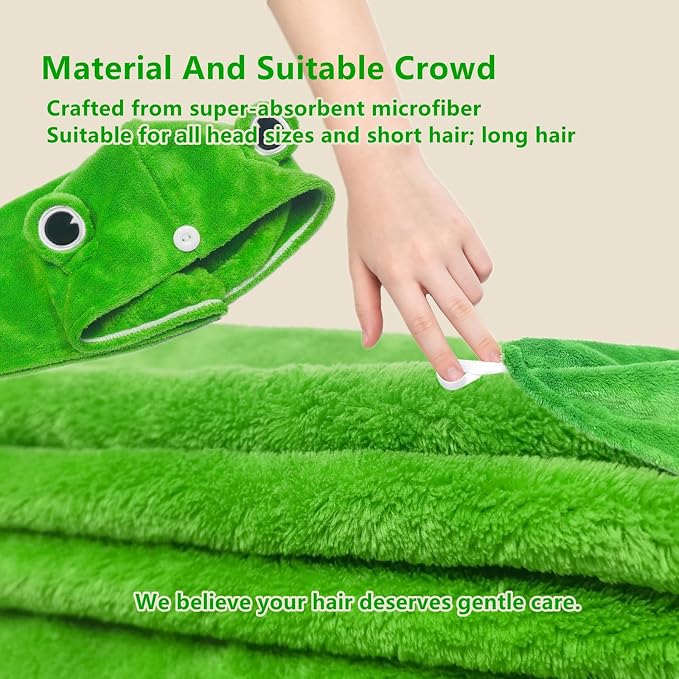 2-Pack Frog Hair Turbans, Super Absorbent Microfiber Hair Towels - Image 3