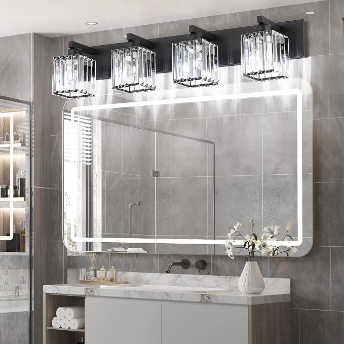 Aipsun Black Light Fixtures Bathroom Vanity Light Crystal Modern Vanity Light - Image 3