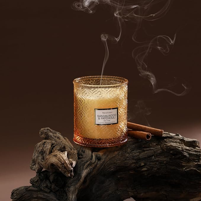 Sandalwood & Patchouli Candle, Luxury Decorative Glass Candle 19oz, Soy Wax - Image 5