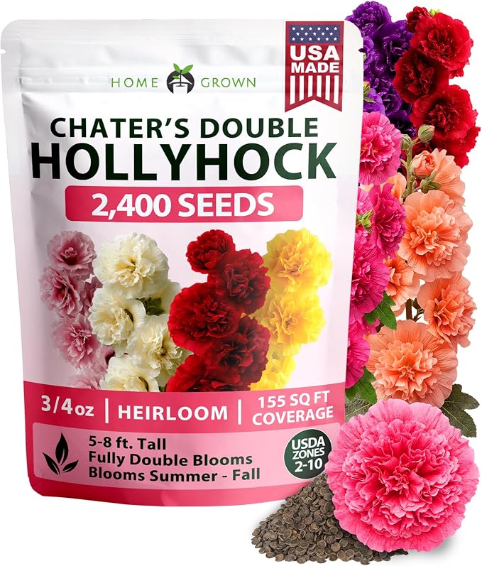HOME GROWN Hollyhock Chaters Double Mix 2400 Seeds – Holly Hocks Seeds by HOMEGROWN