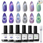 modelones Cat Eye Gel Nail Polish Set, 6 Colors Aurora Galaxy Pearlescent 9D by MODELONES