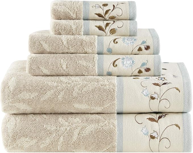Madison Park Serene 100% Cotton Bath Towel Set Luxurious Floral Decorative by MADISONPARK